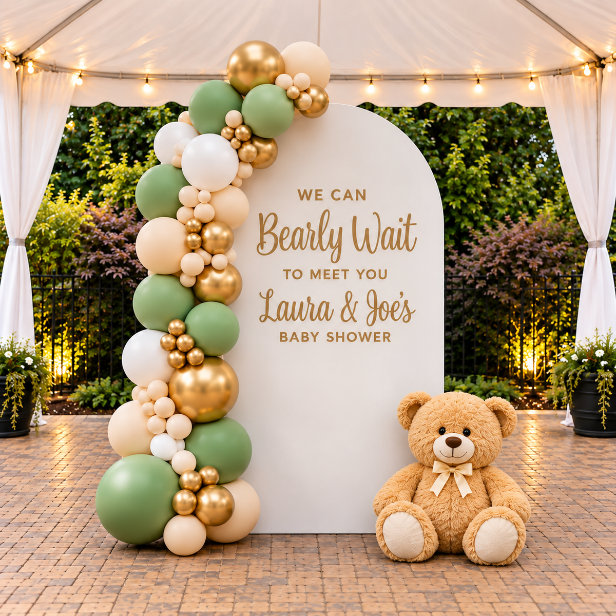 We Can Bearly Wait Themed Wall with Customization and Balloon Garland