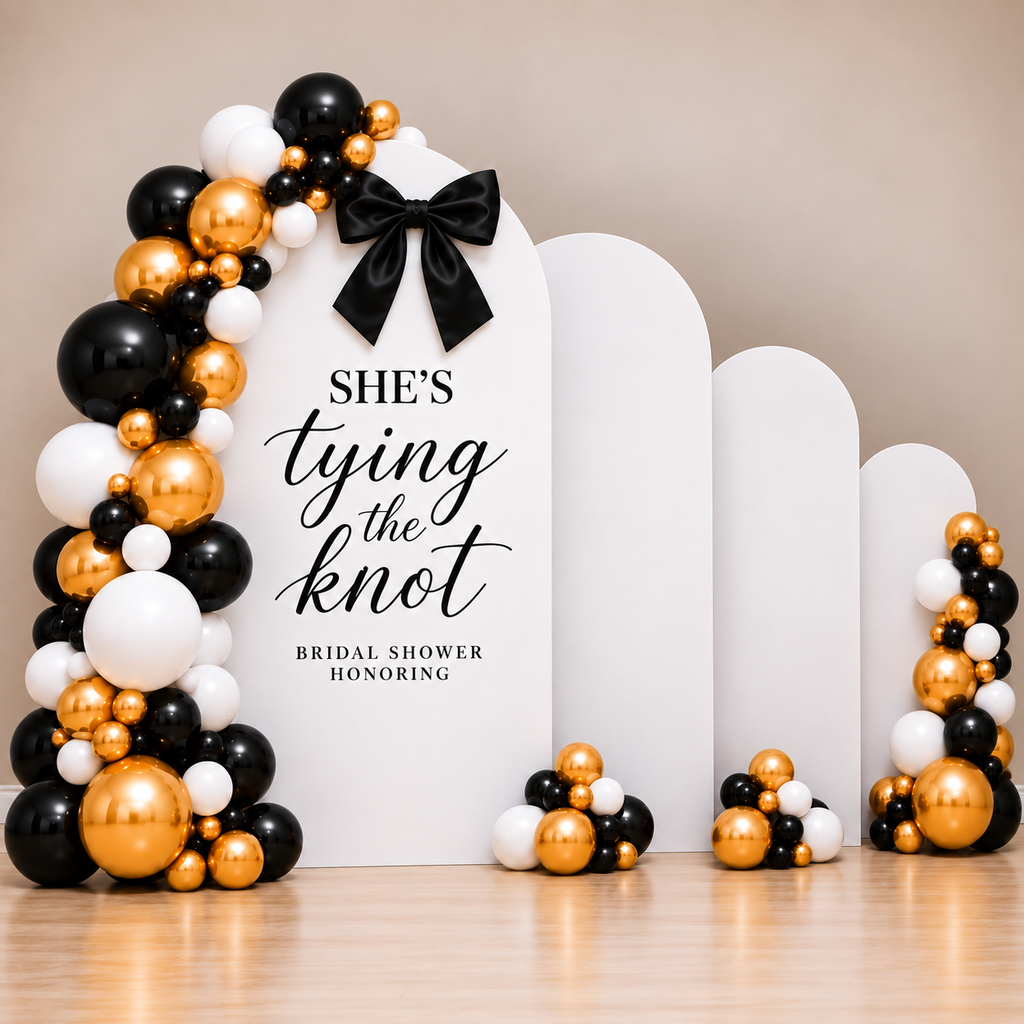 Tying the Knot Themed Arch Wall with Balloon Garland