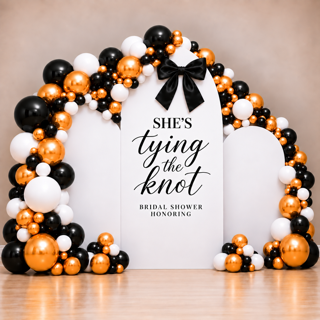 Tying the Knot Themed Arch Wall with Balloon Garland