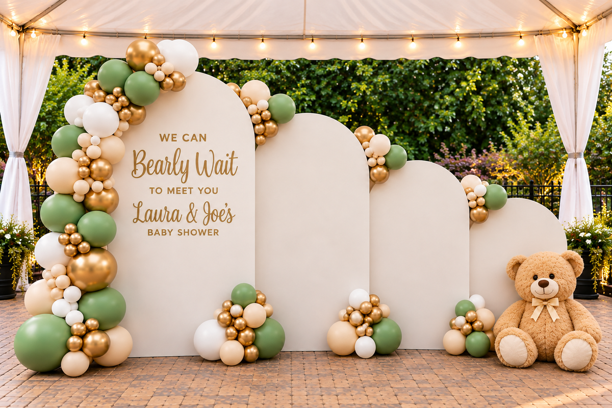 We Can Bearly Wait Themed Wall with Customization and Balloon Garland